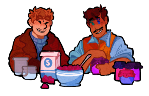 Tank Dempsey and Edward Richtofen from call of duty: zombies preserve strawberry jam together